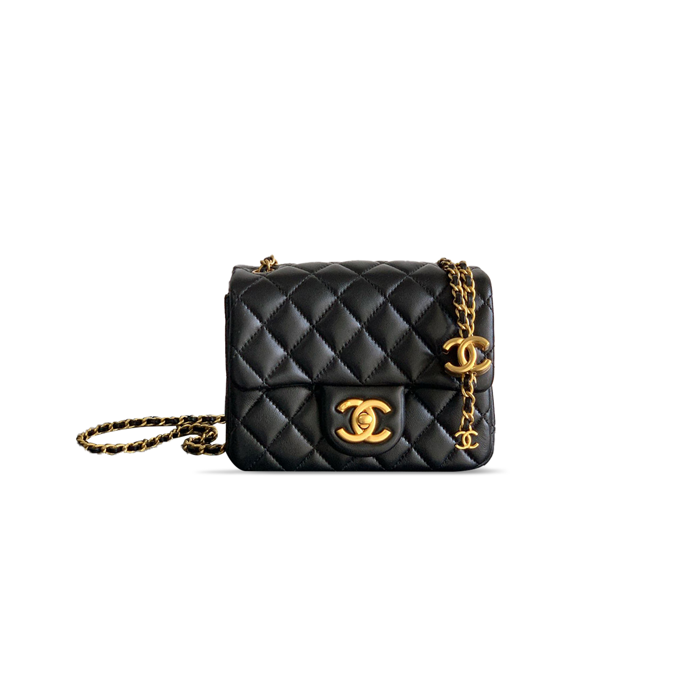 Ch*el flap bag shiny lanbskin in black 255229 (18*13.5*7cm)